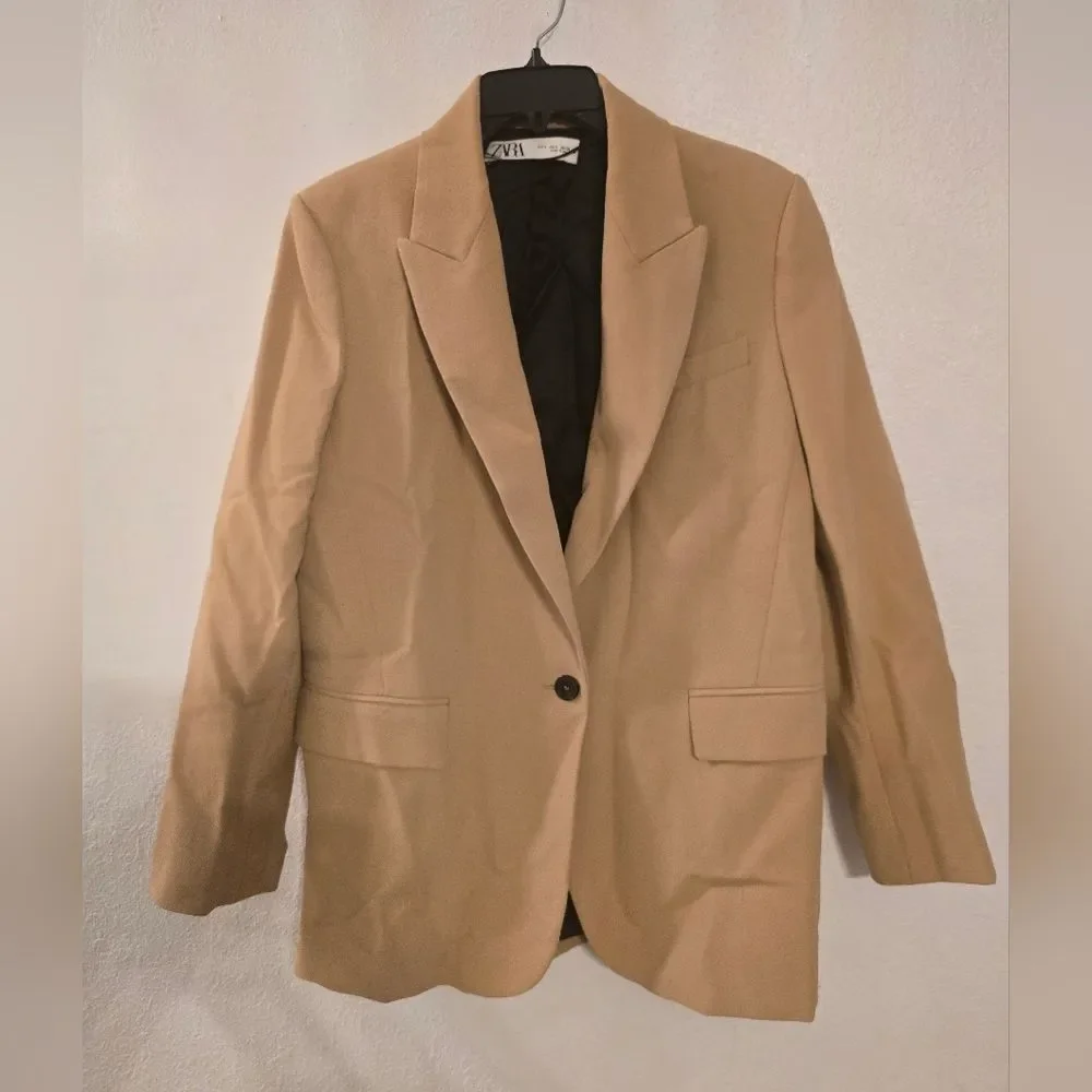 Zara Oversized Single-button Blazer In Tan Size Small - Picture 10 of 14